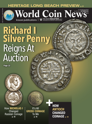 World Coin News magazine cover shot of Richard 1 silver penny.